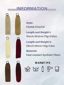 16"/26" Ponytail Wig, Multi-Functional Elastic Band, Available In Coffee Brown, Light Brown, Wine Red, Golden, Heat-Resistant, Women's Long Straight DIY Wrapped Ponytail, Soft & Natural Synthetic Ponytail - Multicolor - View 4