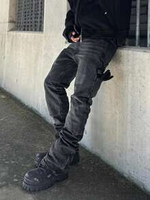 American Retro Workwear Jeans Straight Leg Slim Fit Spring And Autumn Style Black Logging Pants Versatile Pants - 深灰色 - 查看 2