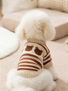 1 pulover elastic moale tricotat cu model de ursuleți, potrivit pentru îmbrăcămintea animalelor de companie, toamnă/iarnă - Multicolor - Vizualizare 2