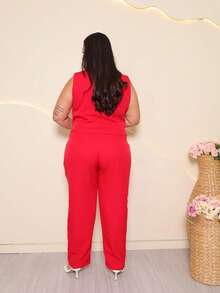 Women's Plus Size Tailored Pants And Vest Set - Elegant - Merah - View 2