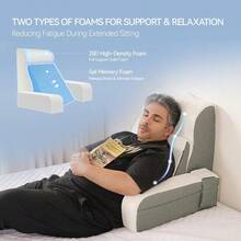 Reading Pillow 10 In 1 Back Pillow For Bed Sitting Up With Detachable Arms Rest Back Rest Pillow With Gel Memory Foam Husband Pillow For Reading/Gaming/Working In Bed Or Couch 21'' White - trắng - Xem 3