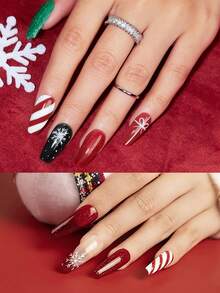 Sơn gel móng tay chủ đề Giáng sinh, Gel kẻ viền móng, Sơn gel trắng, Gel tẩy sơn móng tay UV, Cọ vẽ móng mỏng tích hợp trong chai, Quà tặng cho phụ nữ - màu đen - Xem 6