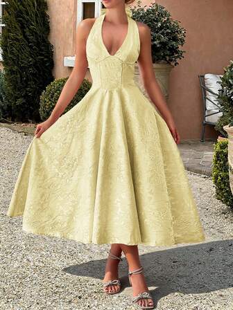 Unadoll 女士冬季性感露背吊带领口连衣裙，3D提花面料，优雅款式，适合晚宴、约会、开学典礼、鸡尾酒会、婚礼、圣诞节、感恩节等场合。