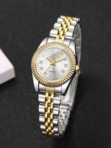 2件套女士礼品手表，优雅时尚镶钻表盘休闲石英腕表组合套装（不含表盒） - 黑與白 - 查看 8