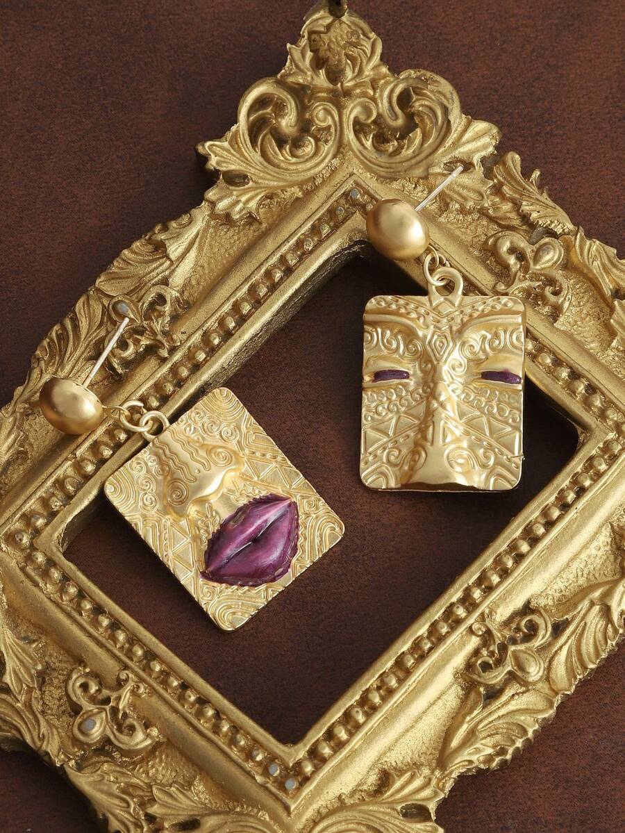 1 Pair Fashionable Retro Gothic Punk Exaggerated Geometric Face Expression Abstract Portrait Relief Earrings - Portrait Relief Earrings - View 1
