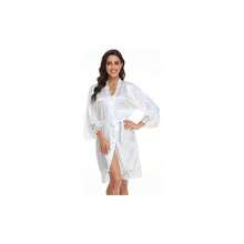 Women's Bride Bridesmaid Robe with Lace Trim Wedding Party Kimono Robes Soft Satin Bathrobe Getting Ready - .blanco + Mezcla de poliéster - Ver 4