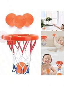 1 Set Baby Bath Tub Basketball Hoop Toy, Suction Cup Holder Bathroom Water Play Basketball Shooting Toy, Indoor Mini Basketball Hoop With 3 Balls - Multicolor - View 4