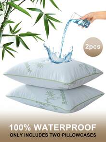 2个100%防水竹纤维枕套，带拉链，针织枕套，适用于卧室床铺睡眠，不含填充物 - 淡綠 - 查看 1