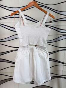 Imported Women's Shirt Set, 3-Piece Set Including A Cropped Top And Lined Shorts. - 白色的 - 查看 5