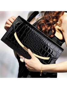 Túi cầm tay da sang trọng, kiểu dáng mới thanh lịch, thời trang và đa năng, túi xách dự tiệc nhỏ, phiên bản Hàn Quốc, túi xách cá tính, sang trọng cho mùa hè - màu đen - Xem 2