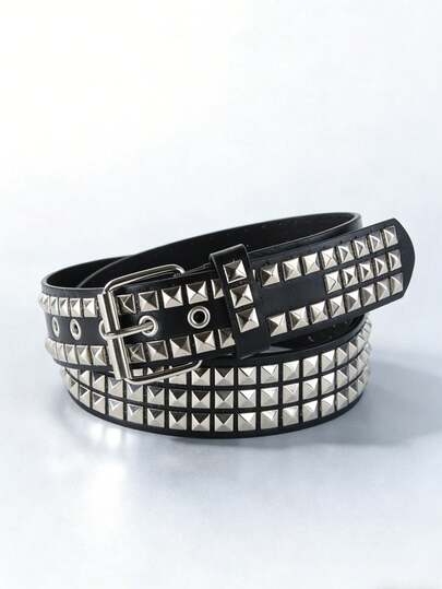 This Men's Solid Color Punk Style Exquisite Square Pearl Enlarged New Belt, Decorated With Rhinestones And Sequins, Rock Style, Suitable For Both Men And Women, Ideal For Summer Casual Wear, Outdoor Activities Or Vacation. It Can Also Serve As A Halloween Gift, Graduation Gift, Birthday Accessory Or Daily Wear.