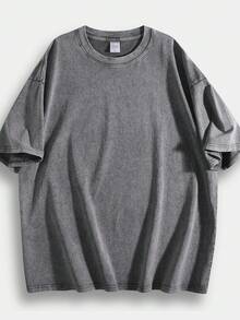 230g Thick Unisex Washed Vintage Oversized T-Shirt Street Hip Hop Punk Harajuku Casual Cotton Shorts DG004 - 灰色 - 查看 17