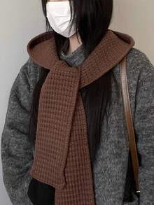 1pc 2-In-1 Women Knitted Hooded Scarf, Versatile Warm Shawl Collar, Autumn/Winter
