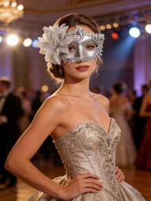 女士黑色威尼斯面具 - 花卉蕾丝舞会配饰。无需魔法，瞬间提升优雅气质。完美适用于狂欢节舞会和化装舞会。精湛工艺，细节精致。永恒经典，为任何特殊场合增添神秘与魅力。情人节装扮 - 彩色 - 查看 4