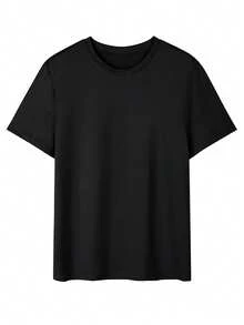 5pcs/Set Men's Solid Color Crew Neck Casual Short Sleeve T-Shirts Set, Summer Tees Set - Black - View 3