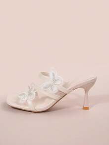 Giày sandal cao gót mũi nhọn cho nữ, thiết kế mùa hè mới với nơ ren tinh tế, đế mềm, thời trang và đa năng, thoải mái khi phối cùng váy. - Màu Hồng baby - Xem 5