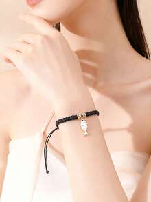 1pc Dopamine Alloy Drip Oil Cute Fish Pendant Adjustable Handmade Braided Bracelet - Fish - View 5
