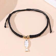 1pc Dopamine Alloy Drip Oil Cute Fish Pendant Adjustable Handmade Braided Bracelet - Fish - View 13