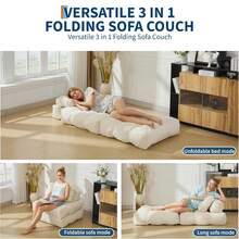 Folding Sofa Bed, Convertible Sleeper Chair With Pillow Foldable Matress With Back Support, Portable Fold Out Chair Bed Comfy Floor Sofa Lounge For Living Room Bedroom - 米色 - 查看 4