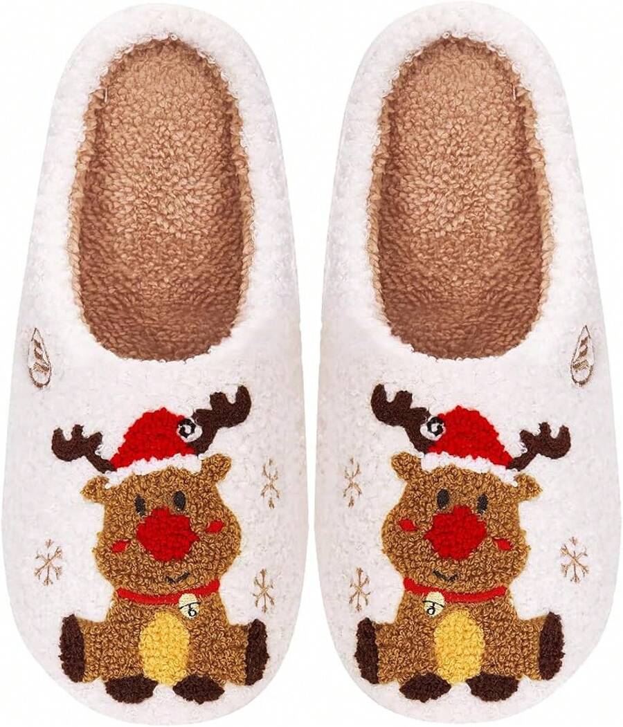 Pantuflas de calabaza de felpa acogedoras de Halloween, diseño esponjoso antideslizante - Alce - Ver 1
