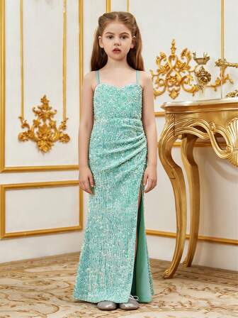 Tween Girl Mermaid Hem Sequin Cami Formal Dress