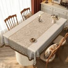 1pc Elegant Vintage Beige Floral Tablecloth With Lace Pattern - Soft Light Beige & Brown Rectangular Dining Table Cover, Durable Polyester Fabric For Home Decor, Weddings & Parties, Wrinkle-Resistant & Easy To Clean, Wedding Table Setting | Lace Tri - Multicolor - View 5