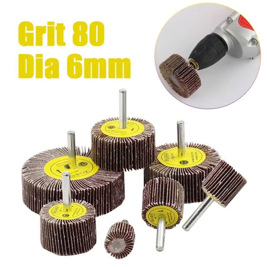 Diámetro 80      Accesorios de 6mm, herramienta rotativa, pulido, papel de lija, cabezal de rueda de aleta con mandril para taladro rotativo QIZ4 - 20 mm-10 piezas - Ver 1
