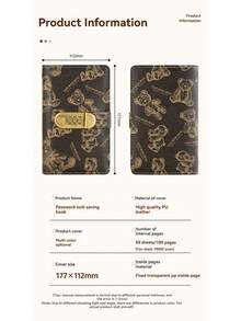 可爱小熊图案密码锁现金笔记本，2026年计划本，圣诞礼物，男士办公用品，快速发货，50个口袋，防水耐用封面，加宽书脊，固定内页，大容量收纳笔记本 - 彩色 - 查看 3