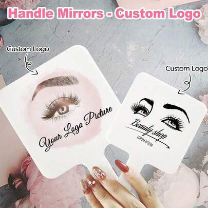 1pc Customized Logo Printed Square Handheld Makeup Mirror, Dual-Size, Portable, Minimalist Vanity Mirror, Multi-Functional, Decorative, Customizable Letters, Elegant Vintage, Personalized, Ideal Gift For Her, Girlfriend, Grandparents, Anniversary, Wedding ,Beauty Makeup Products, Magnifying