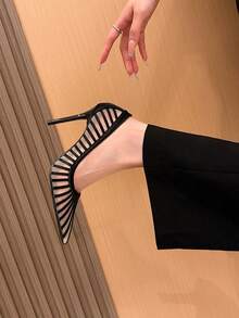Women's Elegant Casual Party Pumps, Mesh Commuter Shoes, Fashionable Sexy High Heels,Stiletto Heels - Black - View 8