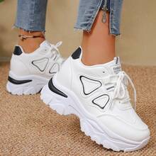 Women's Autumn/Winter New Wedge Heel Gold Sequin Sneakers, Thick Sole Elevated Casual Fashion Versatile Running Shoes - Black - View 4