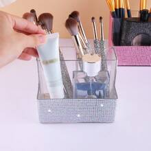 Organizador de brochas de maquillaje con strass brillantes, soporte de 3 ranuras para almacenamiento de brochas de maquillaje con cristales de strass brillantes, soporte para bolígrafos y lápices con brillo para escritorio, estuche para exhibición de delineadores para tocador, organizador de escritorio con brillo para mujeres, soporte para brochas de maquillaje y bolígrafos con strass, accesorios de escritorio con estilo para oficina, aula, vuelta al cole, eleva tu espacio de trabajo con serenidad - Multicolor - Ver 9