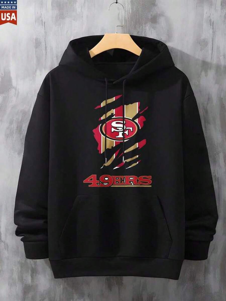 Sudadera con capucha de los San Francisco 49ers, suéter de hombre, chaqueta con capucha, impresión del logo del equipo, ropa deportiva para fanáticos y uso en el día del juego. - Negro - Ver 1