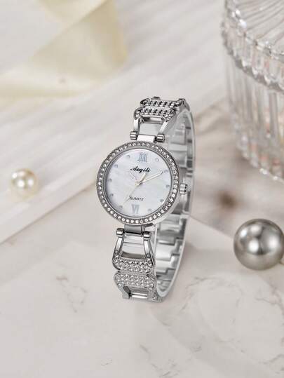 1pc Chic Gold Women Watch With Slim Alloy Band, Stylish Silver Dial Ladies Watch, Minimalist Quartz Watches For Women For Office Or Daily Outfits, Lightweight And Comfortable Women Watch, Perfect Fashion Accessory & Gift For Her