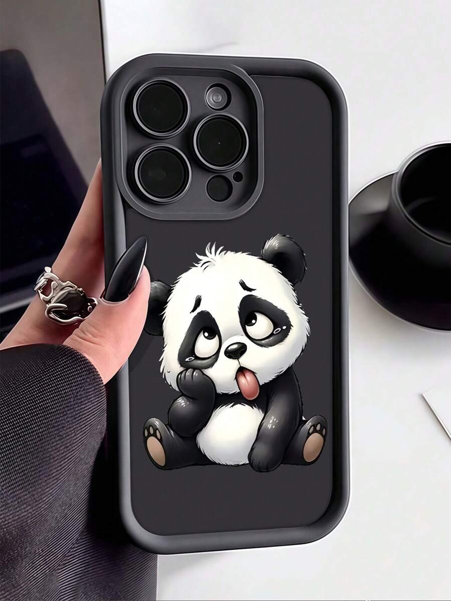 1pc Black Panda Face Funny Minimalist Full Coverage TPU Shockproof Phone Case Compatible With Apple 17, 16, 15, 14, 13, 12, 11 Pro Max, Air, Series - Multicolor - View 1