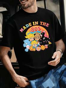 T-shirt vintage con grafica cartoon anni '80 realizzata in tessuto di alta qualità, girocollo, vestibilità ampia, comoda, stampa artistica - nero - Visualizzare 1