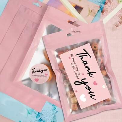 570PCS (20 Resealable Pouches + 500 Round Stickers + 50 Cards) Thank You Card & Sticker Set With Resealable Pouches-Elegant Pink-And-White Design, Premium Paper Stock, Perfect For Small Business Support, Online Retailers, Local Shops, And Business Owners. Business Thank You Cards, Retailer Appreciation Cards