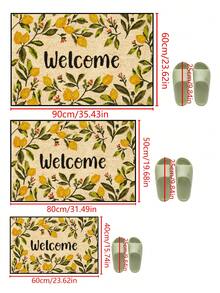 1 pieza Felpudo con patrón de "Bienvenida" de hojas de limón de primavera, estilo rústico de fibra de poliéster lavable para sala de estar, cocina, dormitorio, entrada, decoración del hogar, adecuado para todas las estaciones - Amarillo - Ver 4
