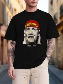 Camiseta estampada de lucha libre WWE  Hogan HOGANMANIA | Cuello redondo suelto, moderno y casual, de manga corta - Negro B - Ver 2