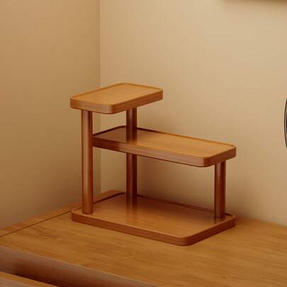 1个棕色桌面收纳架，多层木质桌面整理架，带杯架 - 现代浅棕色独立式桌面收纳架，无需组装，节省空间，适用于浴室、厨房、卧室梳妆台 - 木质化妆品和洗漱用品收纳架