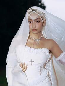 一件复古法式欧式珍珠串珠头饰，新娘异域风情婚礼发饰，水滴吊坠发箍，适合婚礼摄影、下午茶、浪漫晚餐、情人节装扮 - 彩色 - 查看 3