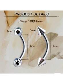 2Pcs Titanium Curved Barbells For Eyebrow Piercing, Tongue Bars 16G Lip Labret Tragus Helix Daith Cartilage Belly Piercing Jewellery 6mm/8mm/10mm/12mm