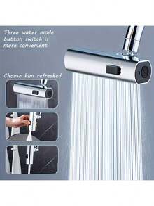 1pc Universal Multi-Functional Faucet Adapter | ABS Faucet. 3 Waterfall Flow Patterns, Rotating Splash Guard. No Electricity Required, Easy Installation, Stylish Upgrade For Bathroom And Kitchen Sinks, Water-Saving Design. Modern Kitchen Accessory | Stylish Faucet Design | Durable ABS Material | Faucet Accessories - Silver - View 3