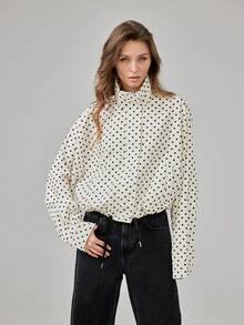 Women's Fashionable Fitted High Collar Short Polka Dot Print Casual Jacket, New Style