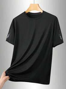 1pc Men's Outdoor Breathable Quick-Dry Short Sleeve Shirt, With Printed Pattern On Both Sleeves, Suitable For Outdoor Walking, Office, Party And Other Occasions Sports - Black - View 3