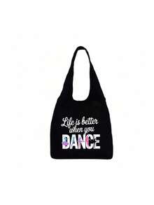 Dance Pattern Printed Travel Tote Bag And Makeup Bag Set, Large Capacity Tote Bag, Personalized Gift Bag, Travel Storage Bag, Fashionable Handbag, Portable Shoulder Bag, Lightweight Shopping Bag With Leisure Cosmetic Bag, Beach Bag, Simple Coin Purse, Toiletry Bag, Travel Essentials, Perfect Gift For Dancer, For Daily Use, Dating, Vacation, Commutin, Christmas, New Year, Valentine'S Day Gift