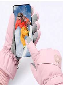 1 Pair Women's Professional Ski Gloves - Thickened Fleece Windproof Cold-Proof Outdoor Skiing Warm Gloves, Cycling Cold-Proof Gloves, Non-Slip Palm, Compatible With Touchscreen Devices - Multicolor - View 3