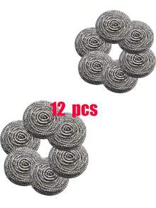 24/12/6pcs Stainless Steel Scouring Pads - Stainless Steel Scouring Pads For Cleaning Bowls, Pots, Ovens, Grill, Kitchen Sink, 12pcs Metal Cleaning Brush Set - Silver - View 12