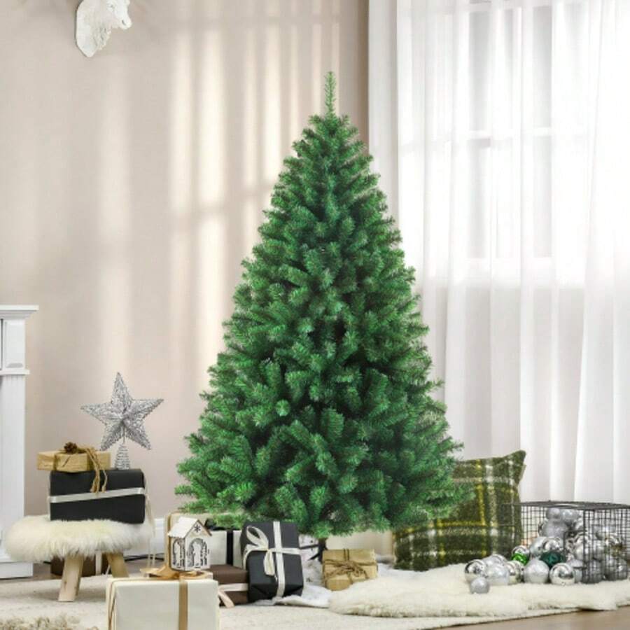 Künstlicher Weihnachtsbaum Tannenbaum 180 Cm Mit 900 Zweigen – Dichte PVC-Nadeln, Stabilir Metallfuß & Inklusive Lichterkette - Green - View 1