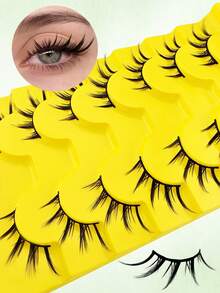 7 Pairs 17mm Cat Eye Elongated Half False Eyelashes, Fox Eye Mink Hair Strip Lashes - Black - View 5